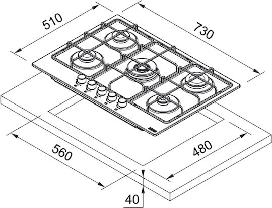 Franke Maris FHMA 755 4G DCL BK C Gaskochfeld Autonom 75x50εκ.