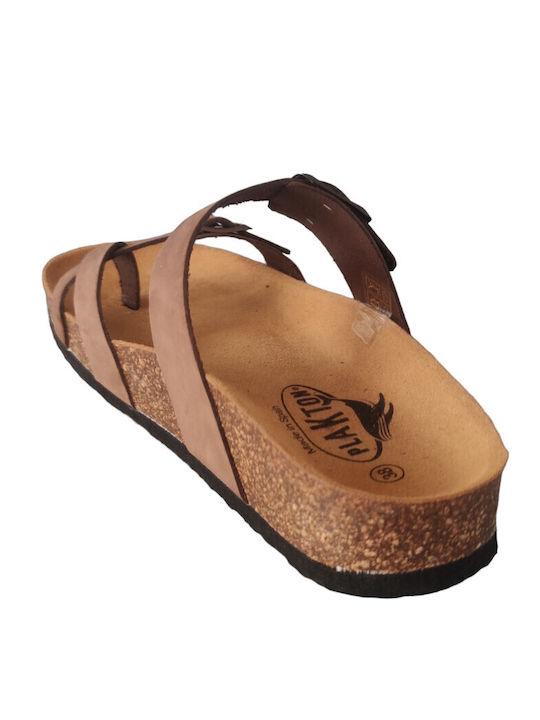 Leather Women's Flat Sandals Anatomic Flatforms in Brown Color