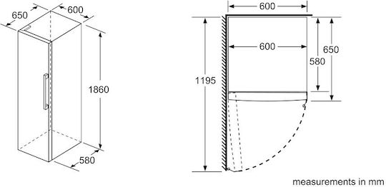 Frigider cu o ușă 346lt Î186xL60xA65cm. Inox KSV36CIDP