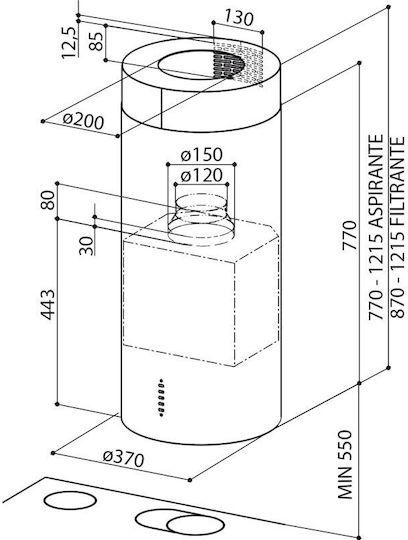 Faber CYLIND I.EVO PLUS WH GLOSS A37 Απορροφητήρας Νησίδα 37cm Λευκός