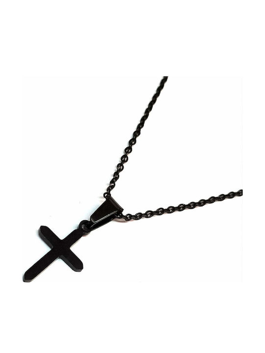 Amalfi Accessories Μαύρος Σταυρός από Ατσάλι με Αλυσίδα