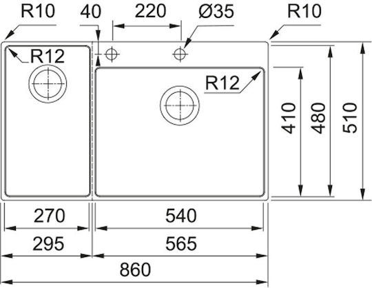 Franke Box Center Bwx 220-54-27 Вграден Кухненски Мивка Вдясно Inox Гладко (Сатенено Покритие) Дължина 86xШирина 51см Сребрист