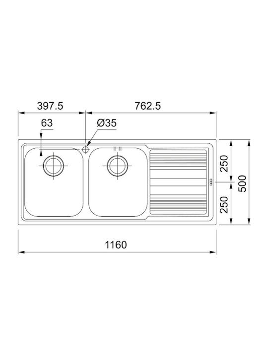 Franke Logica Line LLL 621-116 1010261085 Drop-In Spüle Rechts Inox Matt B116xT50cm Silber