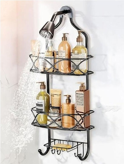Regal An der Wand montiert Badezimmerregal Metallisch 25.8x55x25.8cm Schwarz