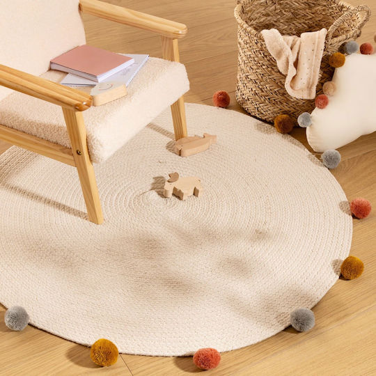 Arlequin Kinder Teppich Rosa Rund mit Durchmesser 90cm