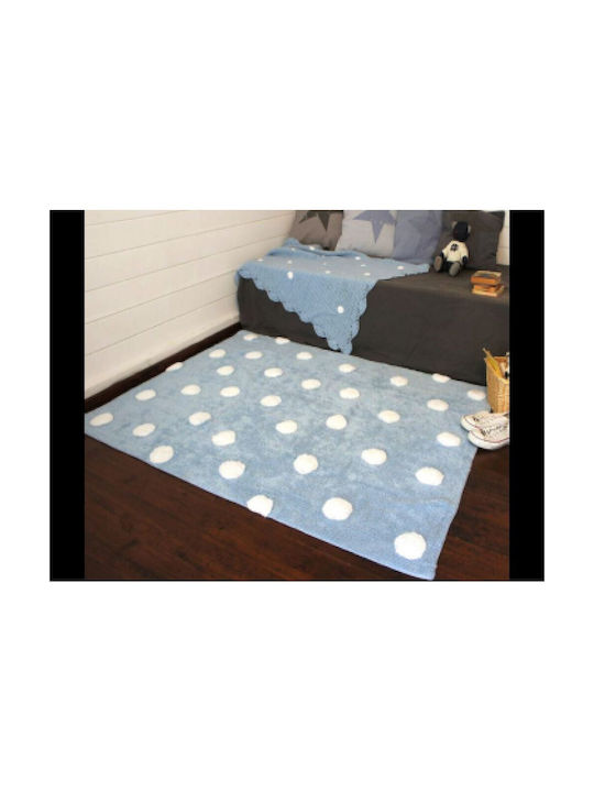 Lorena Canals Handmade Kids Cotton Rug Polka Dots Clouds 120x160cm Blue-White