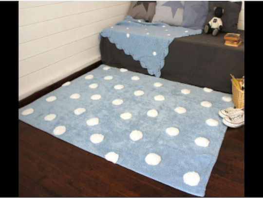 Lorena Canals Handmade Kids Cotton Rug Polka Dots Clouds 120x160cm Blue-White