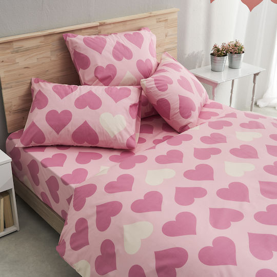 Charalambidis Textiles Sheet for Single Bed with Elastic 90x200+30cm. Salonica Pink