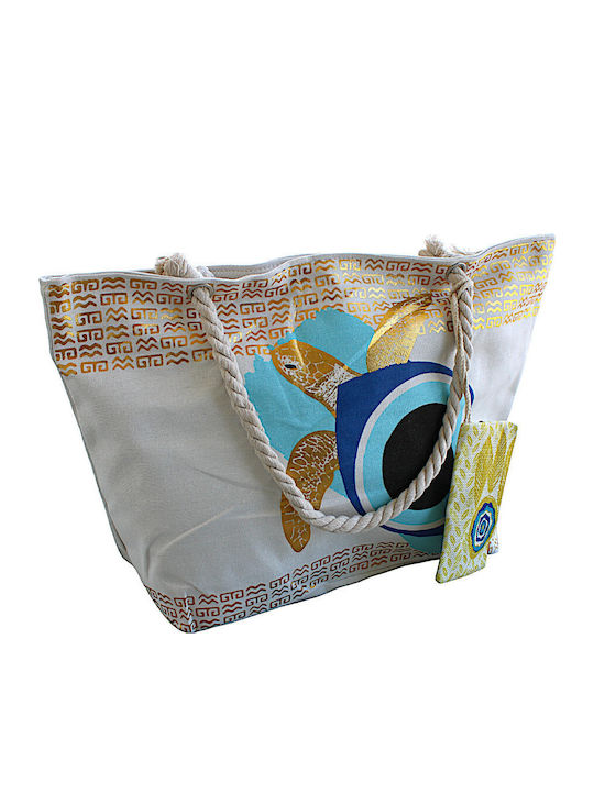 Stoff Strandtasche mit Kulturtasche Beiges