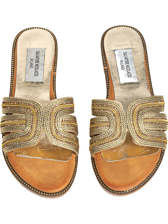 Leather Women's Flat Sandals Anatomic in Gold Color