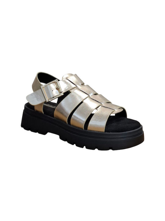 Women's Flat Sandals Anatomic with Strap in Gold Color