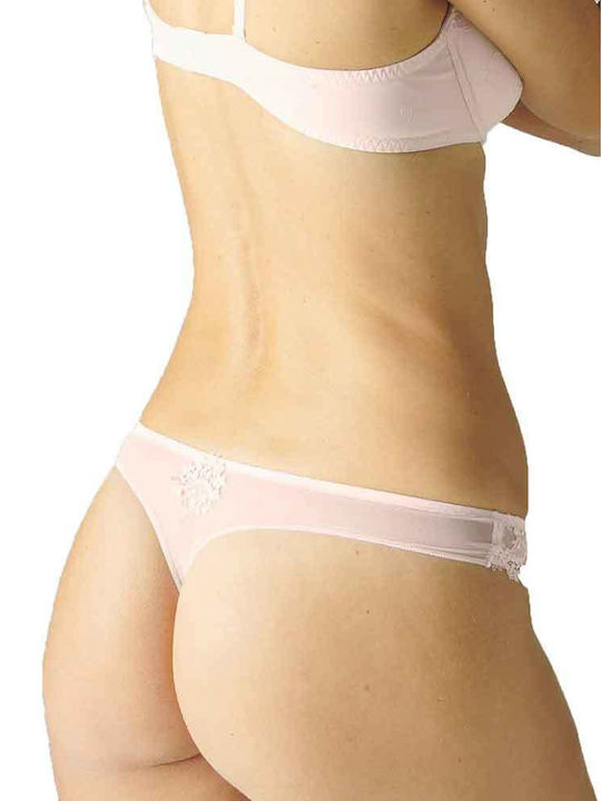 Women's String with Lace Soft Pink