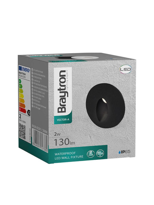 Braytron Επιτοίχιο Εξωτερικό Σποτ LED IP65 2W με Θερμό Λευκό Φως