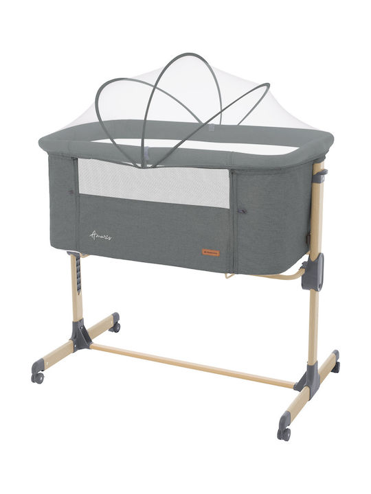 Kikka Boo Cradle Amaris with Mattress, Side Opening, and Wheels Gray