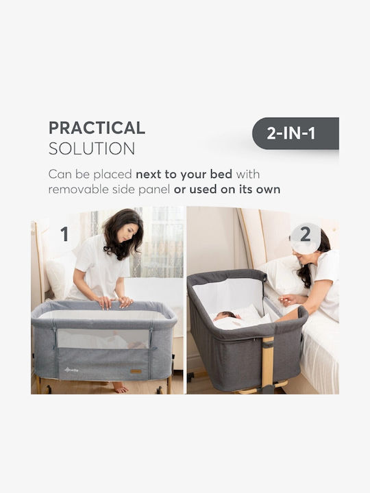 Kikka Boo Cradle Amaris with Mattress, Side Opening, and Wheels Gray