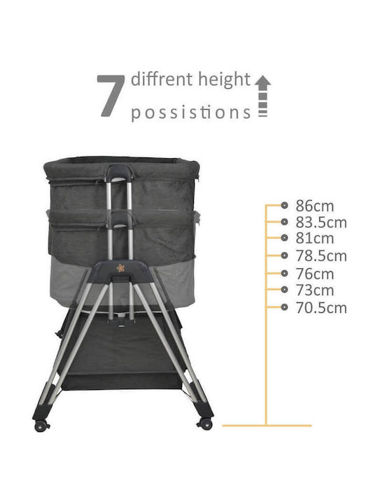 Bebe Stars Λίκνο με Στρώμα, Πλαϊνό Άνοιγμα και Ρόδες Light Grey