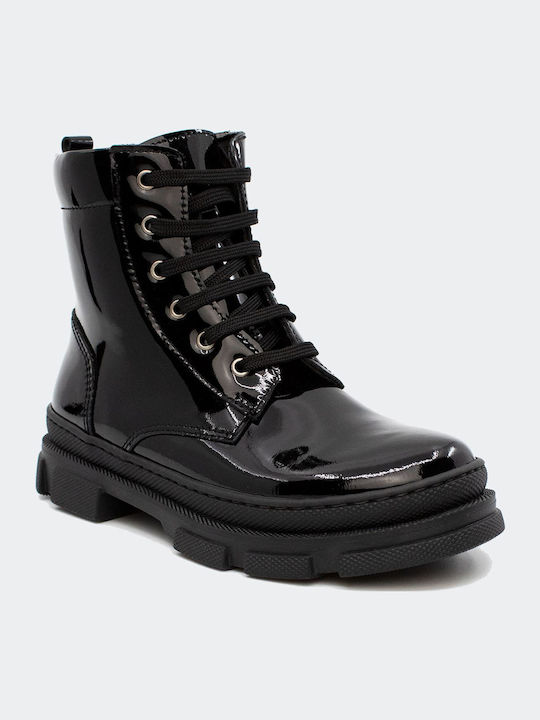 Anatomice Cizme Copii din Lac cu Șireturi Negre 22727-BLACK