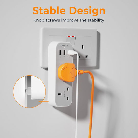 Tessan Un singur soclu 2 Prize cu 2 USB-A, 1 USB-C și Comutator