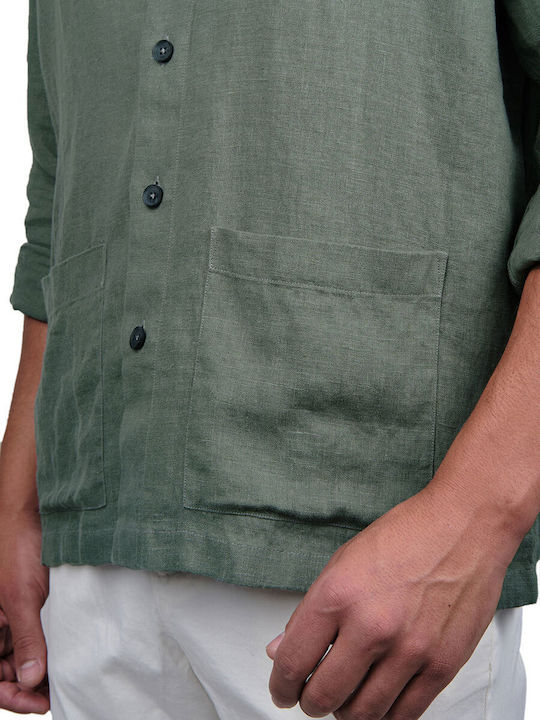 Μακρυμάνικo Λινό Overshirt Πράσινο