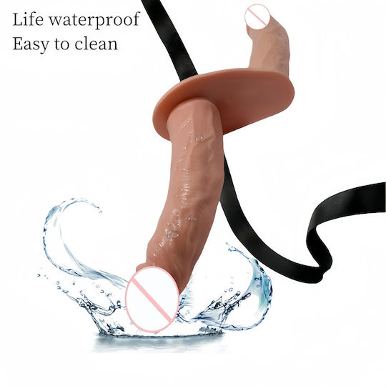 Strap-on Realist Dildo Dublu Cu Veni Proeminente Fără BPA Impermeabil Reglabil Detasabil Dublă Stimulare Plăceri Unice Ușor de Curățat 13.5 X 10 Cm Negru Nudes