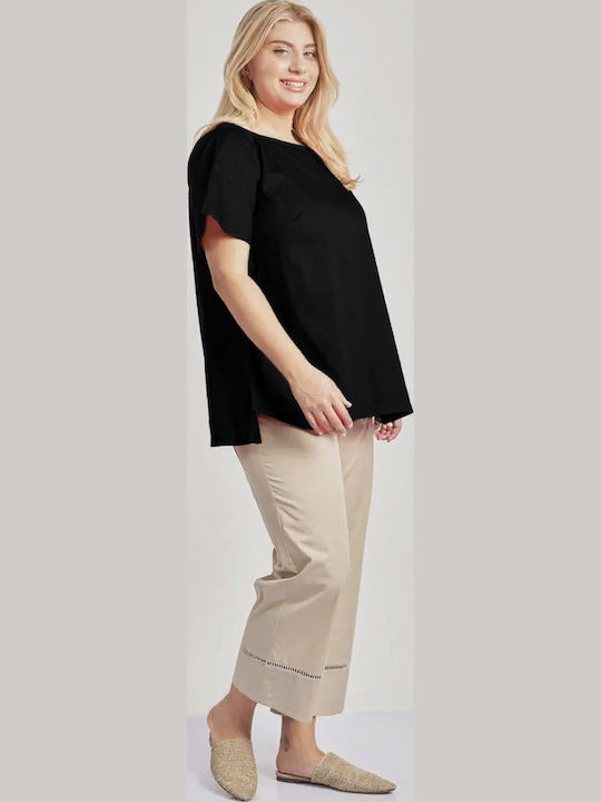 Women's Blouse Cotton Short Sleeve Black