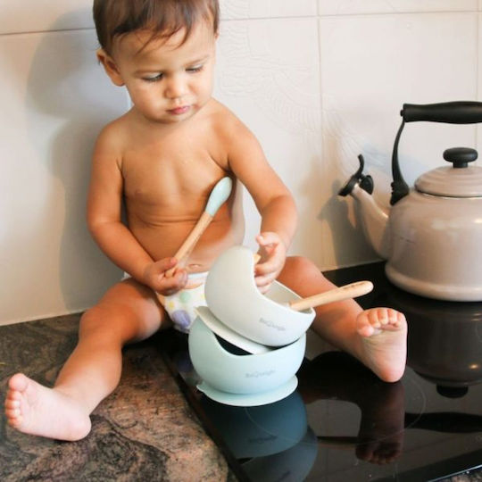 Bo Jungle Σετ Φαγητού B-Suction από Σιλικόνη με Αντιολισθητική Βάση Πράσινο 2τμχ