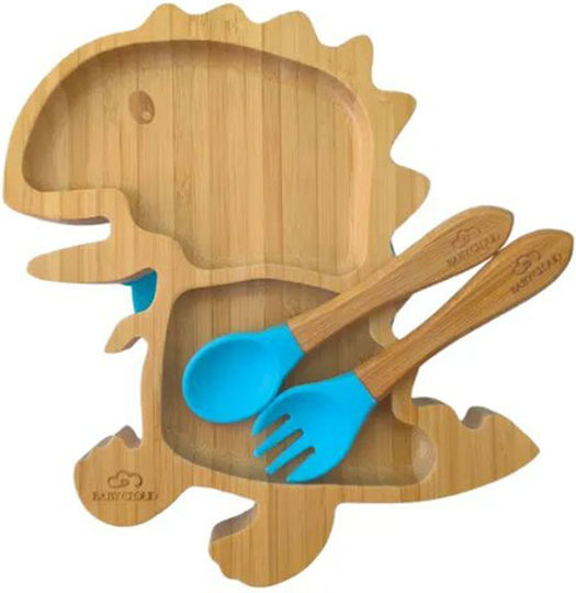 Baby Cloud Feeding Set Dinosaur made of Bamboo with Non-Slip Base Blue 3pcs
