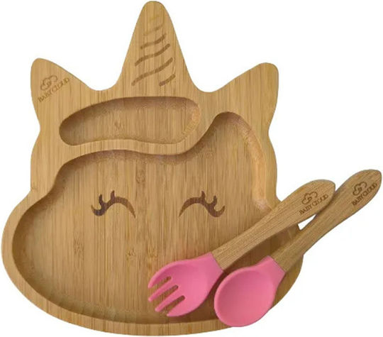 Baby Cloud Feeding Set Unicorn made of Bamboo with Non-Slip Base Pink 3pcs