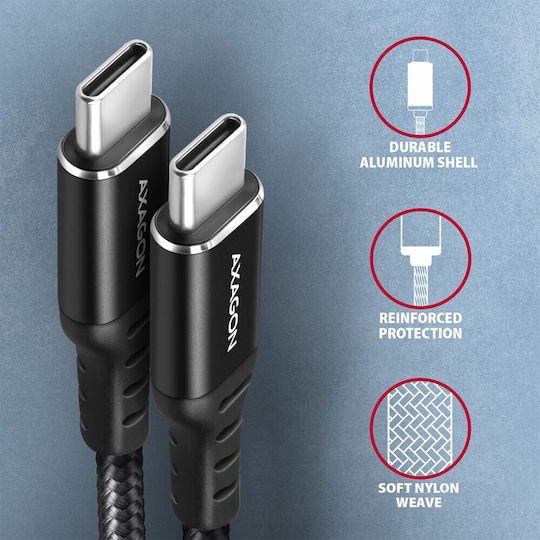 Axagon Braided USB 2.0 Cable USB-C male - USB-C 60W PD Μαύρο 3m BUCM-CM30AB