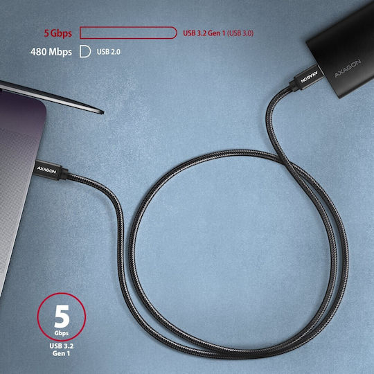 Axagon Braided USB 3.2 Cable USB-C male - USB-C 60W PD Μαύρο 1.5m BUCM3-CM15AB