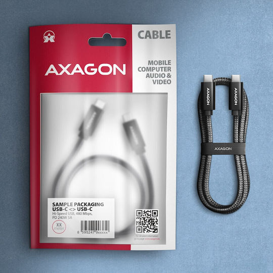 Axagon USB 2.0 Кабел USB-C Мъжки - USB-C 240W Захранване PD Черен 3м BUCM2-CM30AB