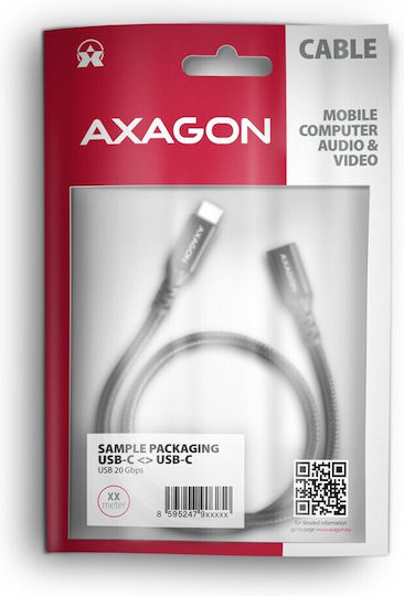 Axagon Braided USB 2.0 Cable USB-C male - USB-C female 240W PD Μαύρο 1.5m BUCM32-CF15AB