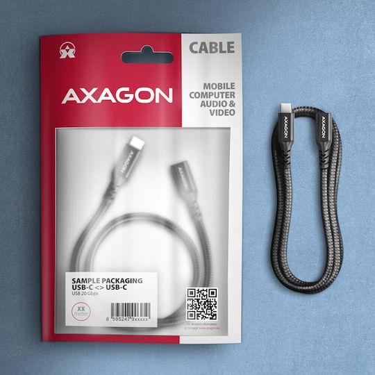 Axagon Braided USB 2.0 Cable USB-C male - USB-C female 240W PD Μαύρο 1.5m BUCM32-CF15AB
