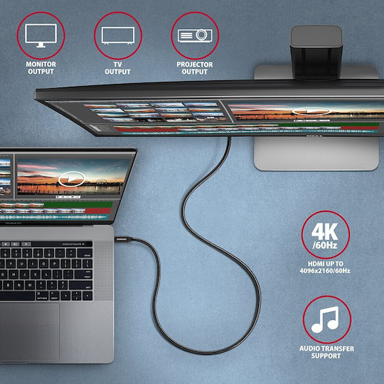 Axagon Braided USB 3.1 Cable USB-C Male - USB-C 100W PD Black 1.5m