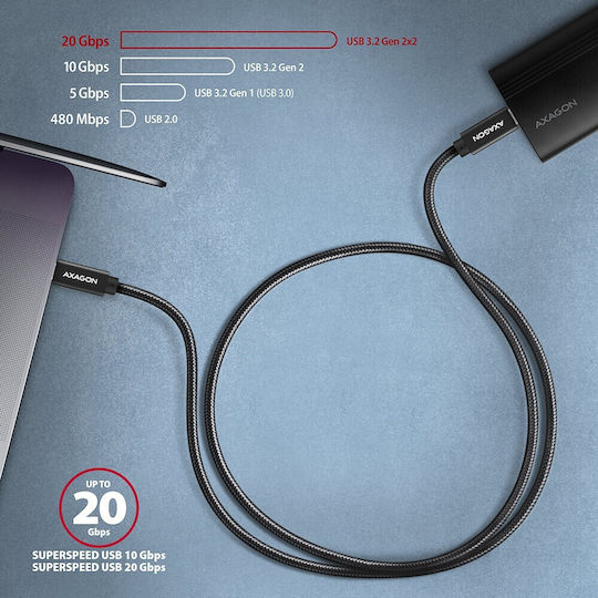 Axagon Braided USB 3.1 Cable USB-C Male - USB-C 100W PD Black 1.5m