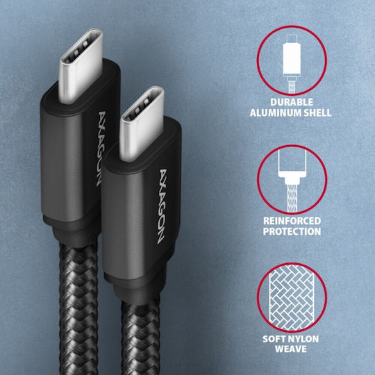 Axagon Braided USB 3.0 Cable USB-C Male - USB-C 60W PD Black 1m