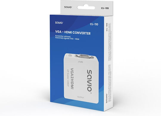 Savio Μετατροπέας VGA male σε HDMI female Λευκό 1τμχ CL-110