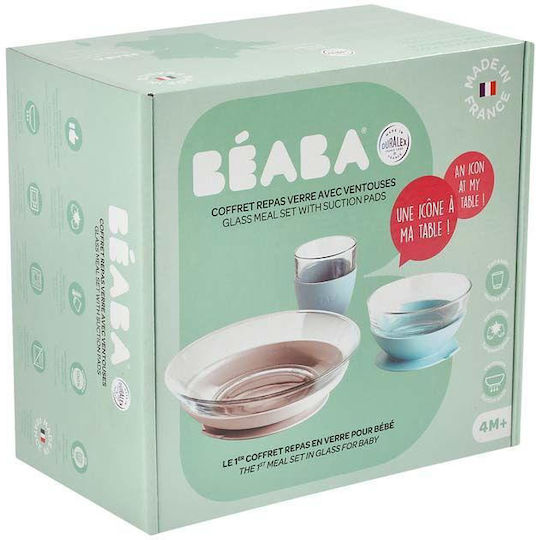 Beaba Set Essgeschirr Jungle aus Glas Hellblau 3Stück
