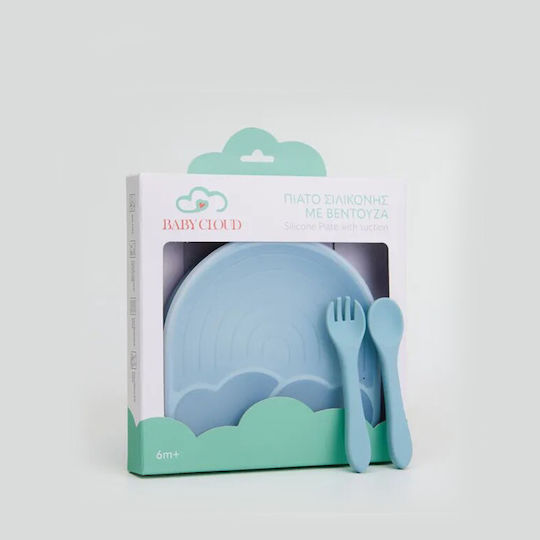 Baby Cloud Σετ Φαγητού Rainbow από Σιλικόνη με Αντιολισθητική Βάση Γαλάζιο 4τμχ