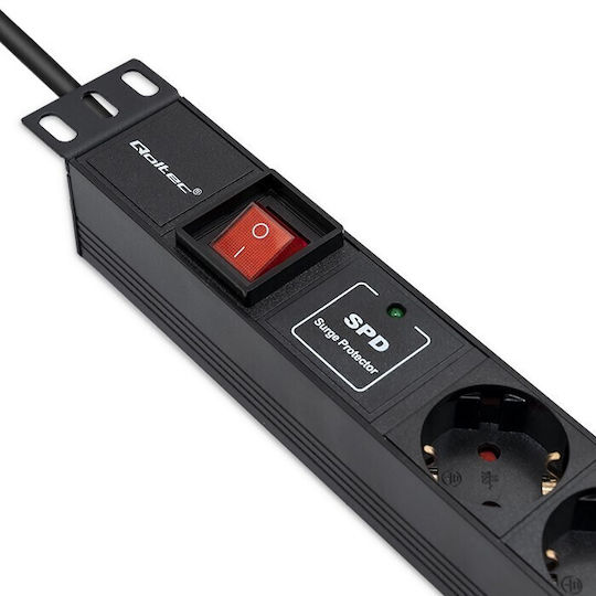 Qoltec PDU din aluminiu pentru rack 19'' 1U 16A 6xSchuko 1.8m
