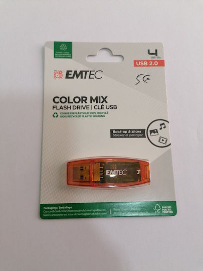 Emtec C410 Color Mix 2.0 4GB USB 2.0 Stick Orange