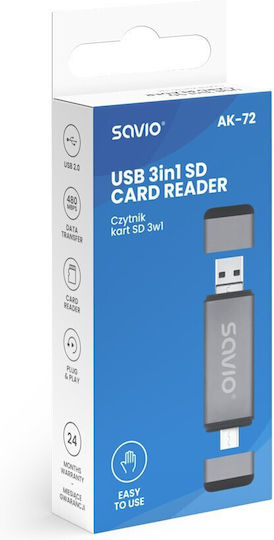 Savio Card Reader Γκρι