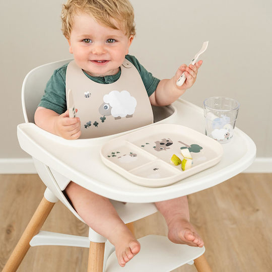Done by Deer Baby Food Plate Tiny Farm made of Plastic Beige Sand