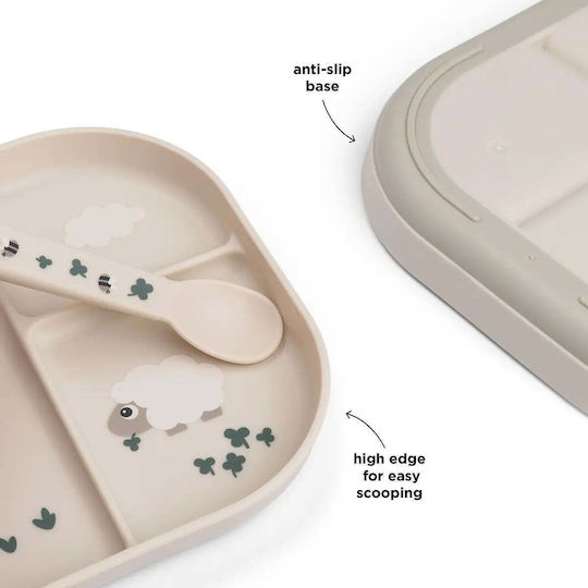 Done by Deer Baby Food Plate Tiny Farm made of Plastic Beige Sand