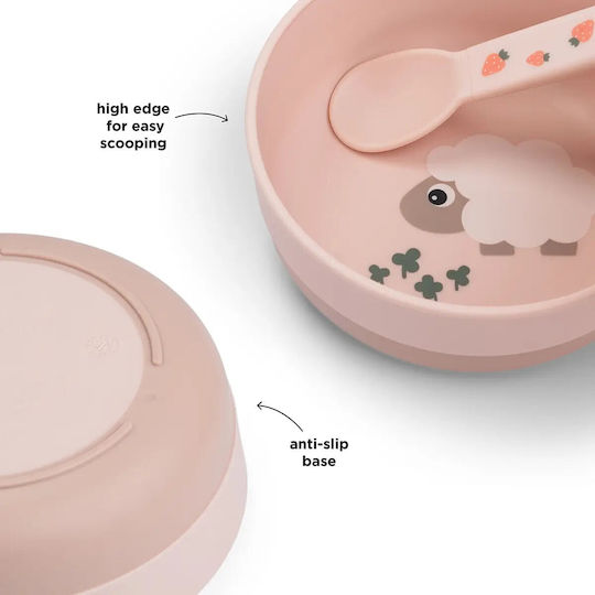 Done by Deer Baby Food Bowl Tiny Farm made of Plastic Pink