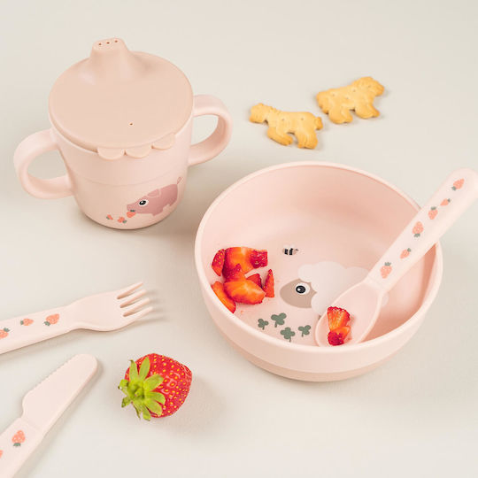 Done by Deer Baby Food Bowl Tiny Farm made of Plastic Pink