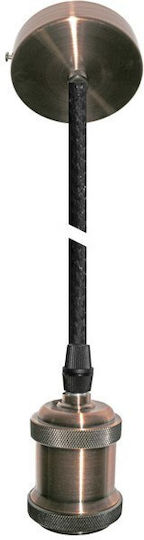 Adeleq Rosette Suspension and E27 Antique Socket with Cord Μα Pendant Light Bronze with Socket E27