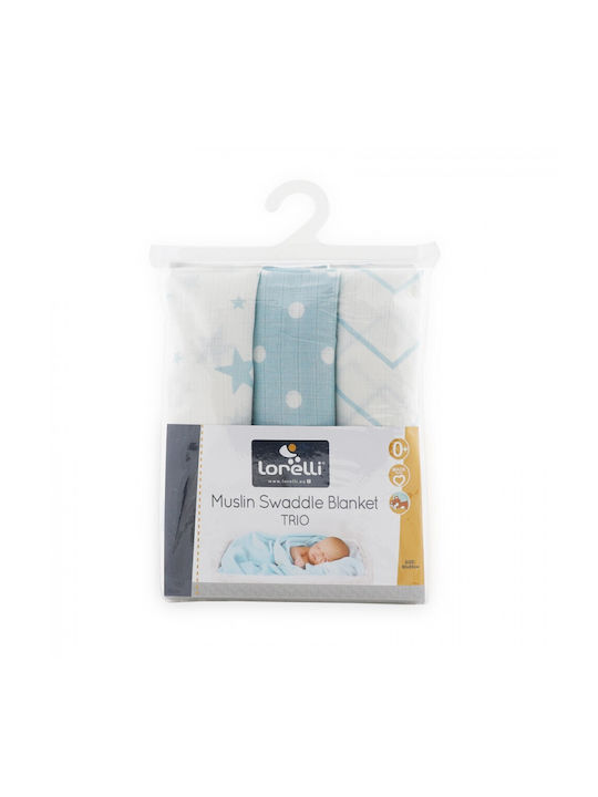 Lorelli Trio Muslin Swaddle Wraps Light Blue 80x80cm. 3pcs