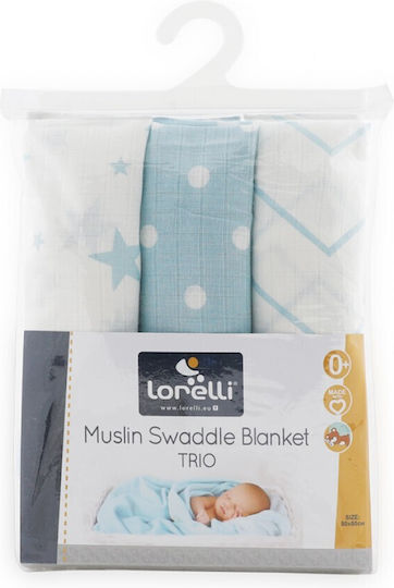Lorelli Trio Πάνες Αγκαλιάς από Μουσελίνα Γαλάζιο 80x80εκ. 3τμχ