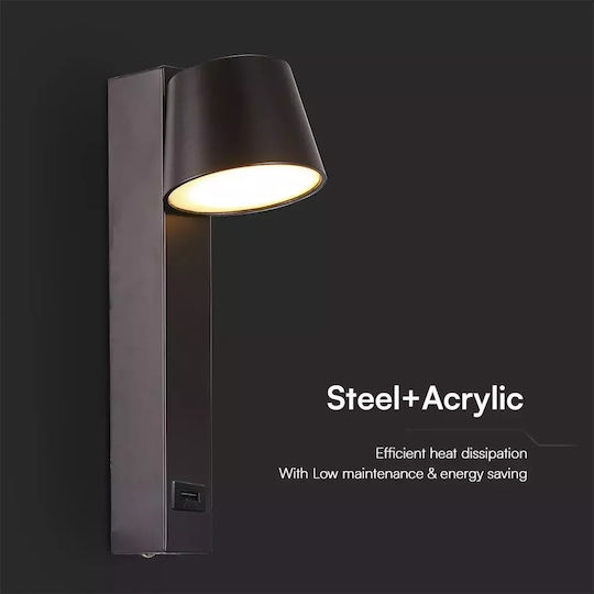V-TAC Modern Lamp Wall with USB Port Black
